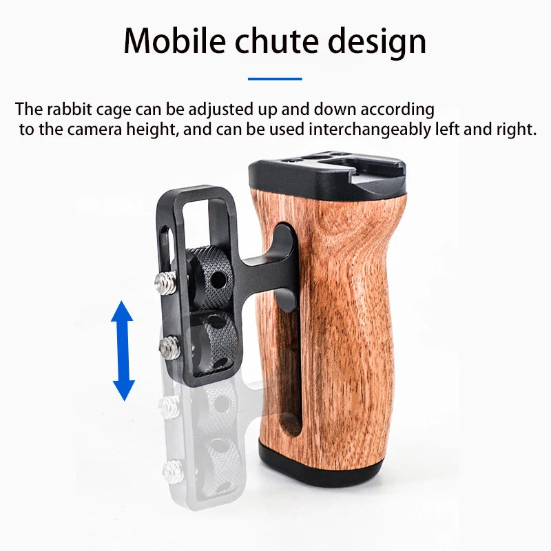 Wooden Side Handle Grip for Camera Cages with Cold Shoe - image 3
