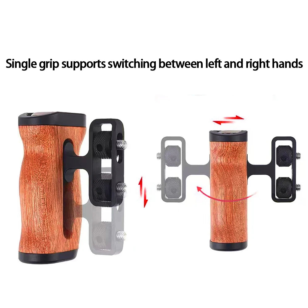 Wooden Side Handle Grip for Camera Cages with Cold Shoe - image 5