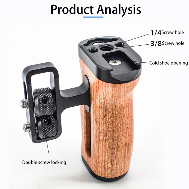 Wooden Side Handle Grip for Camera Cages with Cold Shoe - image 2